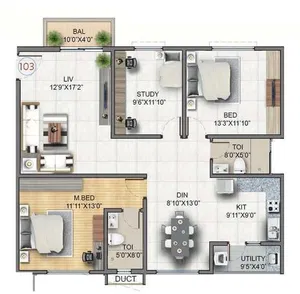 2 BHK Sobha Aurum Plan